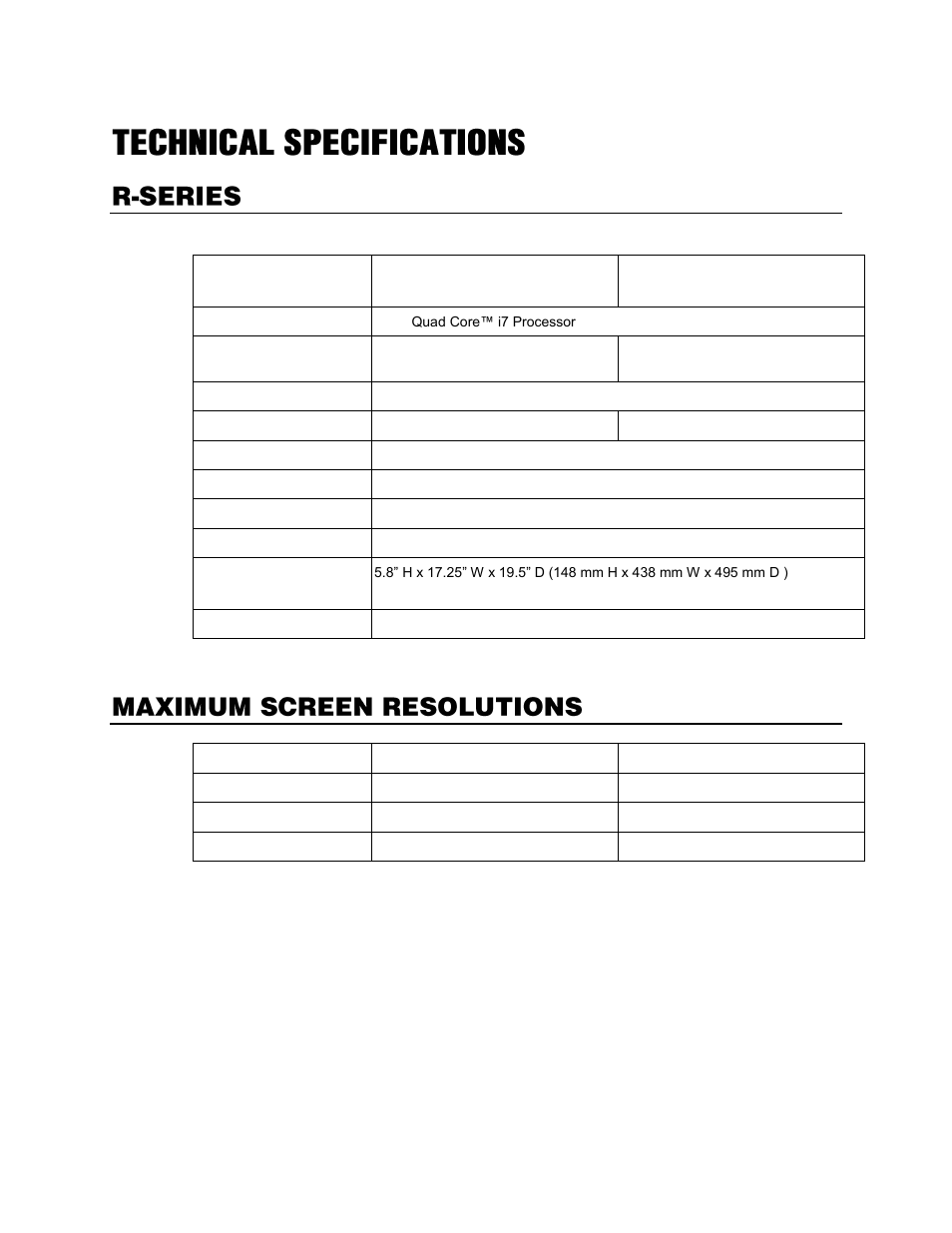 Technical specifications, R-series, Maximum screen resolutions | OpenEye Gen6 RADIUS-PC User Manual | Page 15 / 70