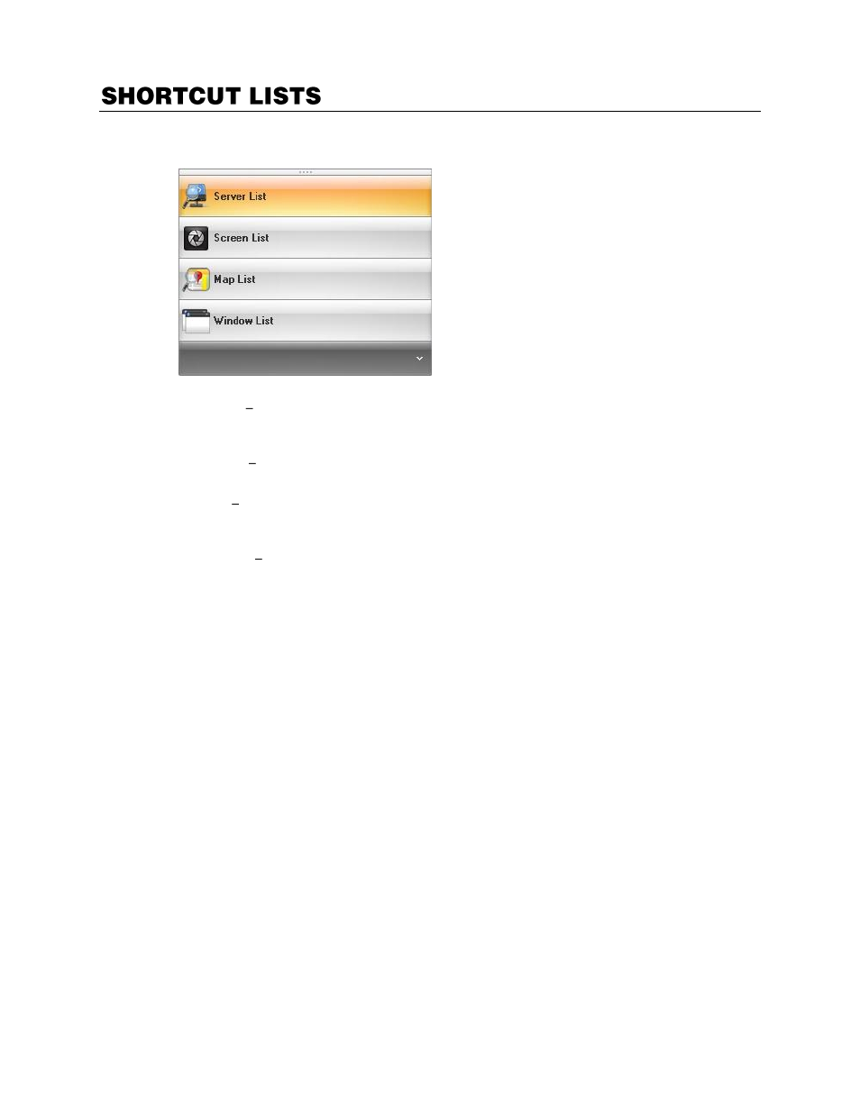 Shortcut lists | OpenEye Gen6 RADIUS-PC User Manual | Page 18 / 70