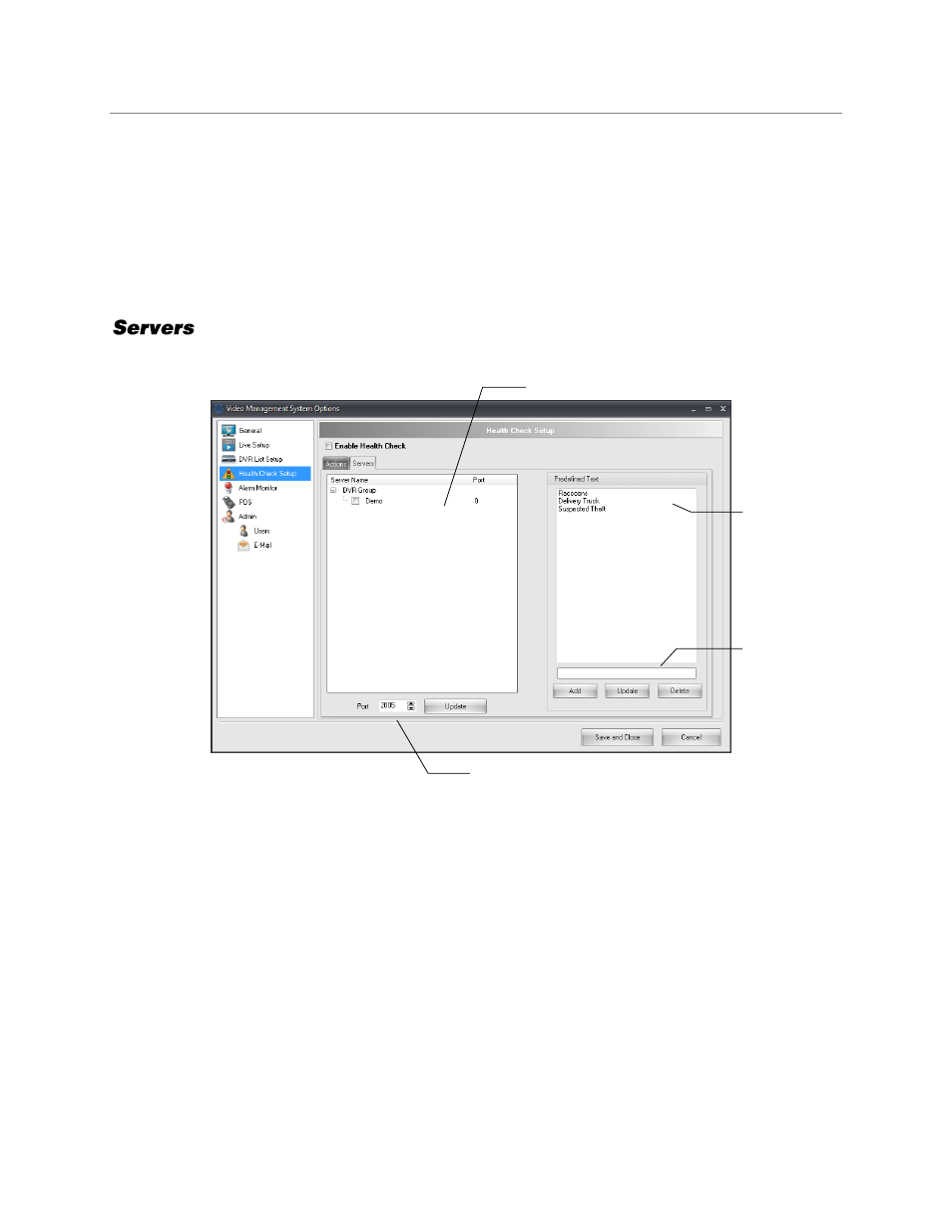 Servers, Action on failure | OpenEye Gen6 RADIUS-PC User Manual | Page 33 / 70