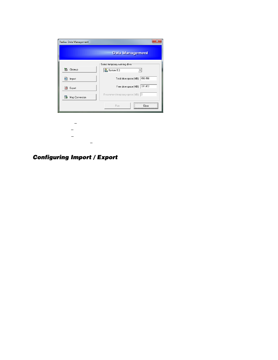 Data manager, Configuring import / export | OpenEye Gen6 RADIUS-PC User Manual | Page 38 / 70
