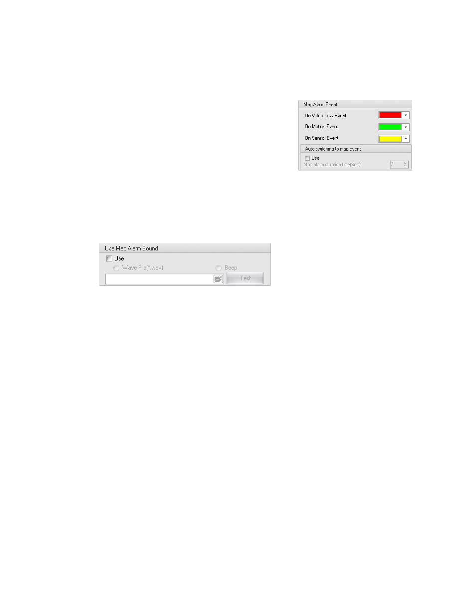 Changing alarm colors, Adding a map alarm sound, Viewing video on alarm | OpenEye Gen6 RADIUS-PC User Manual | Page 47 / 70