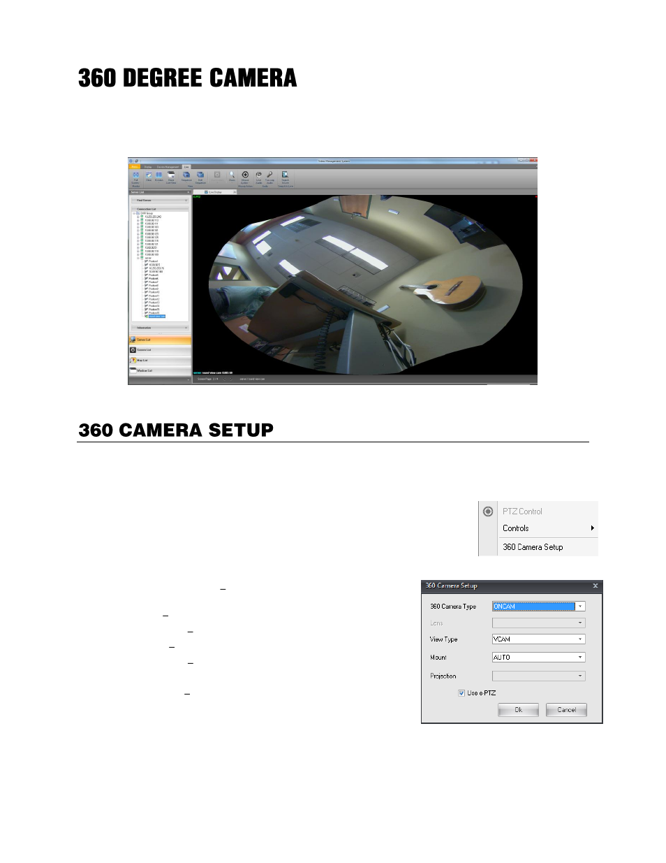 360 degree camera, 360 camera setup | OpenEye Gen6 RADIUS-PC User Manual | Page 49 / 70