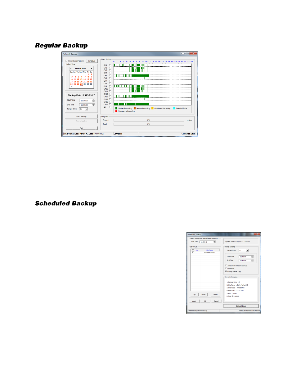 Commercial recorders (e-series), Regular backup, Scheduled backup | OpenEye Gen6 RADIUS-PC User Manual | Page 52 / 70