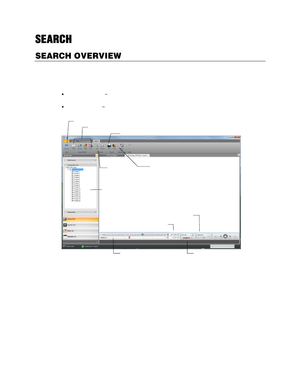 Search, Search overview, Performing a basic search | OpenEye Gen6 RADIUS-PC User Manual | Page 54 / 70