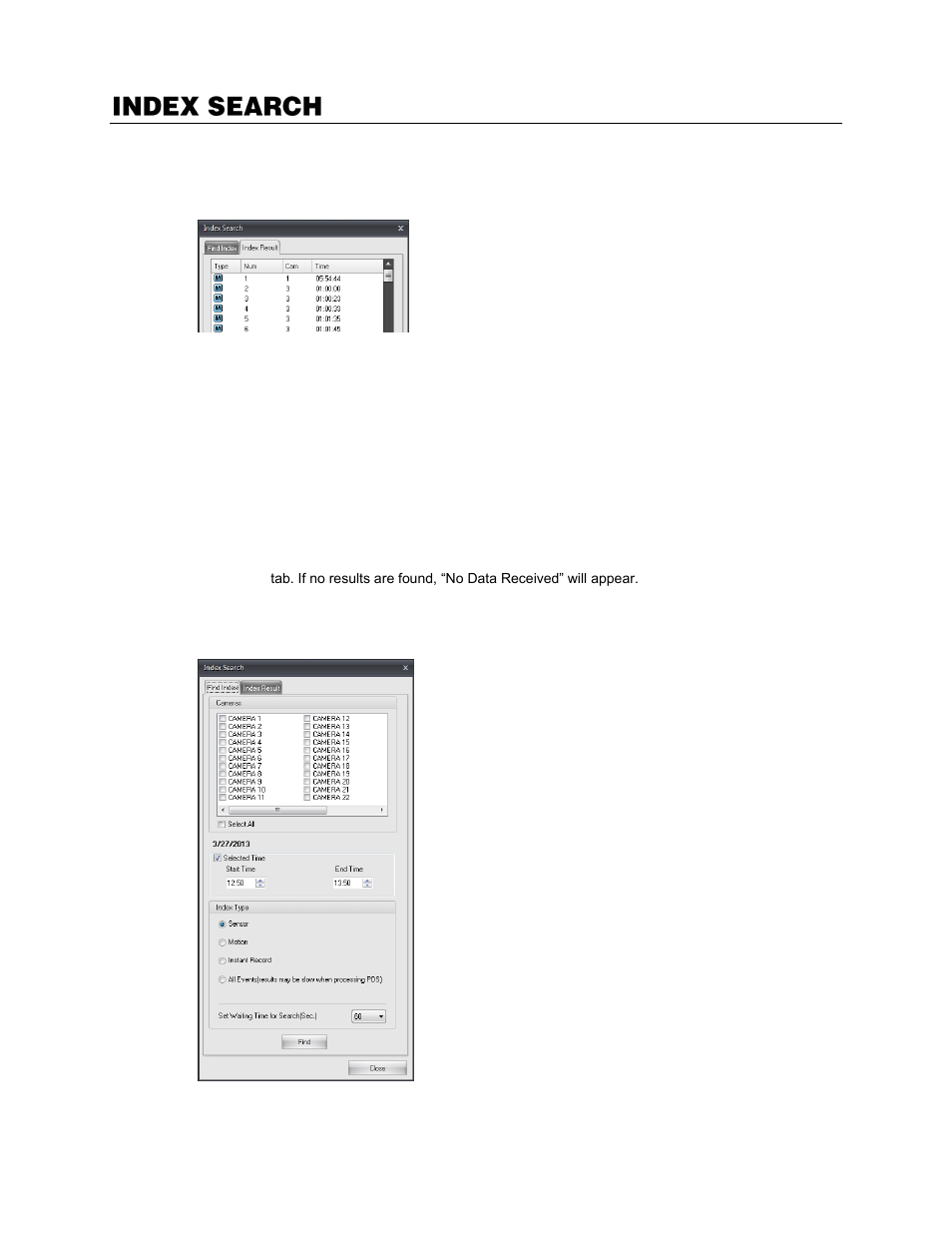 Index search, Performing an index search | OpenEye Gen6 RADIUS-PC User Manual | Page 58 / 70