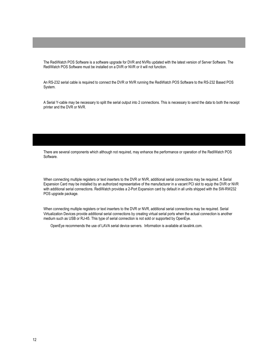 Optional components (rs-232 only), Rs-232 based direct pos integration | OpenEye SW-RWTCP User Manual | Page 12 / 51