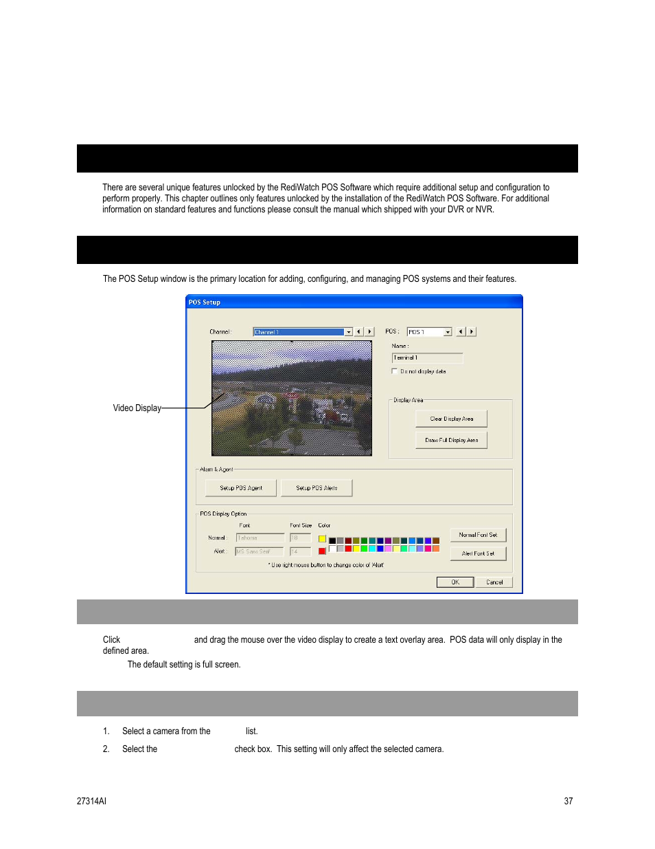 Setup options, Setup overview, Pos setup window | OpenEye SW-RWTCP User Manual | Page 37 / 51