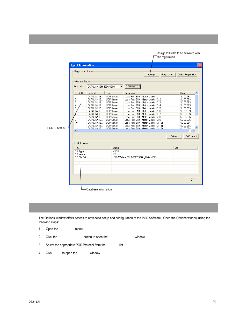 Agent information window, Options window | OpenEye SW-RWTCP User Manual | Page 39 / 51