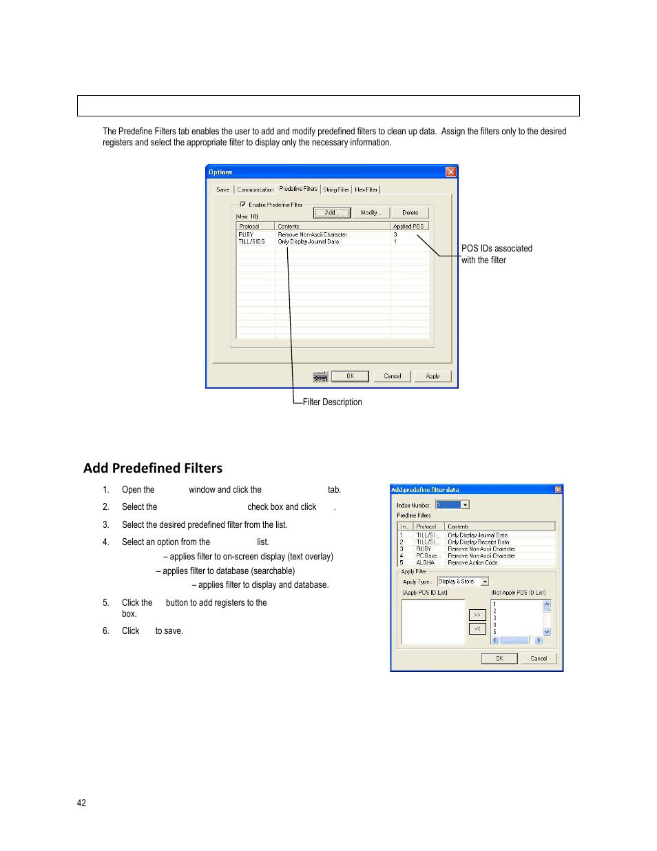 Add predefined filters, Predefine filters tab | OpenEye SW-RWTCP User Manual | Page 42 / 51