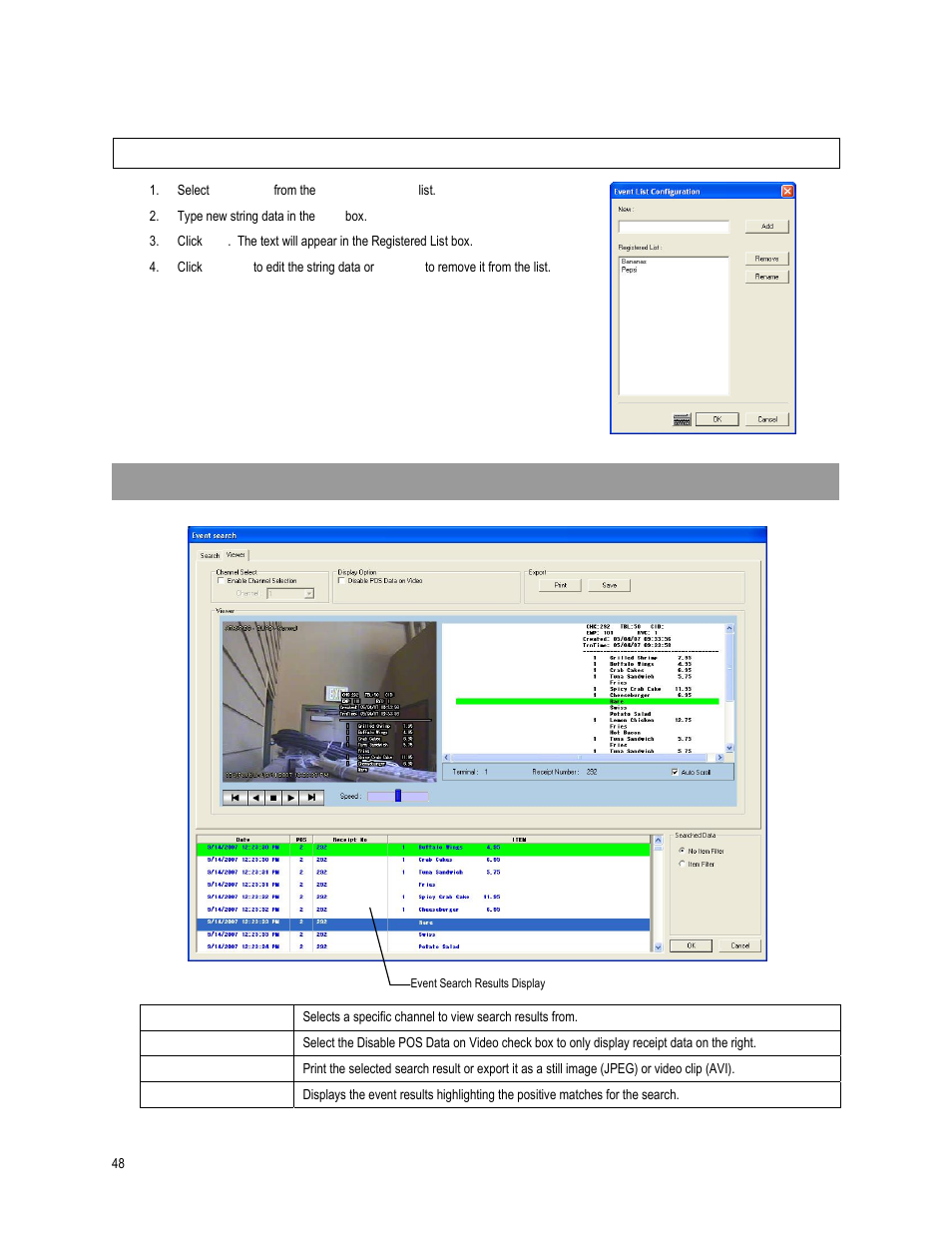 The event text search, The event search viewer tab | OpenEye SW-RWTCP User Manual | Page 48 / 51