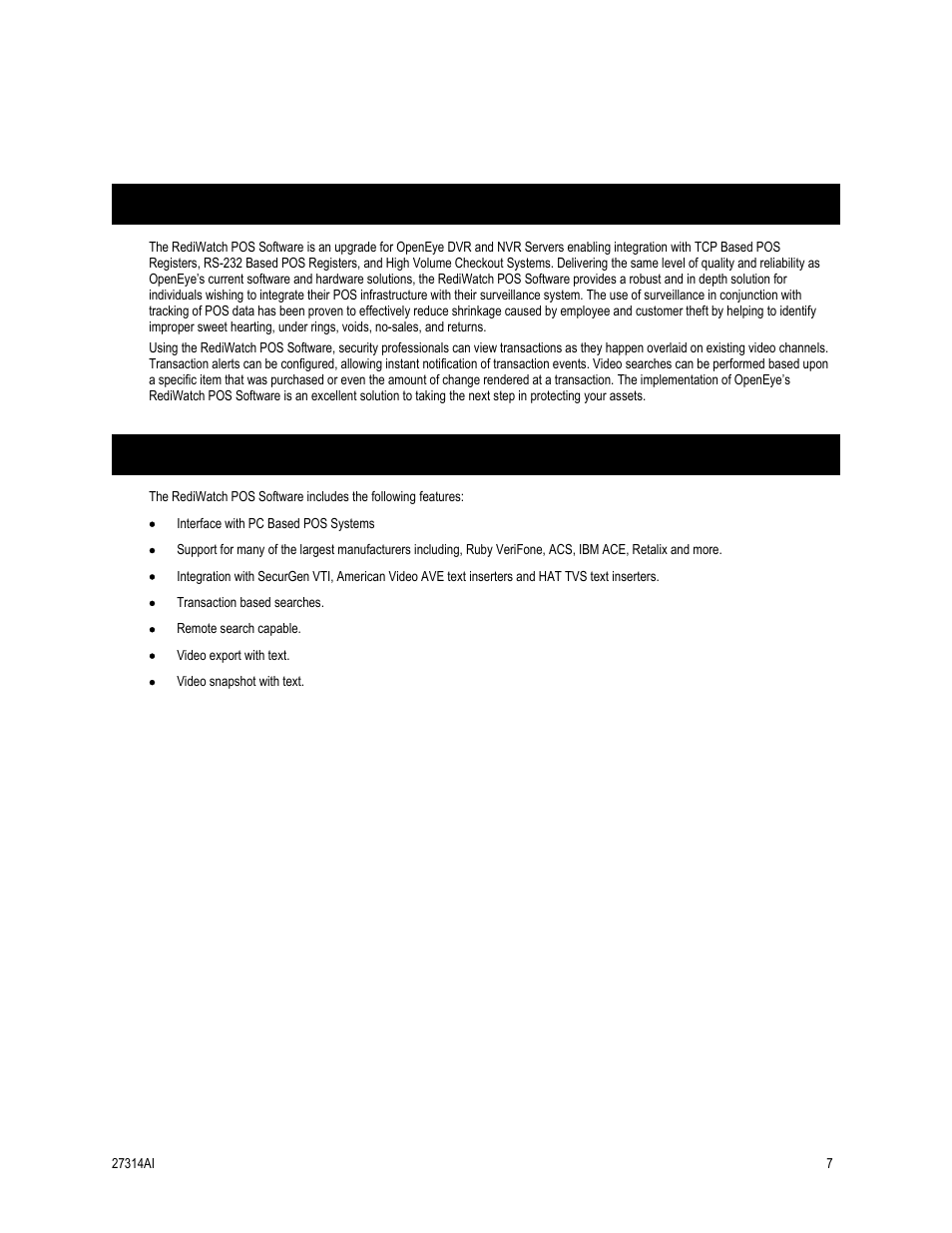 Introduction, Product description, Features | OpenEye SW-RWTCP User Manual | Page 7 / 51