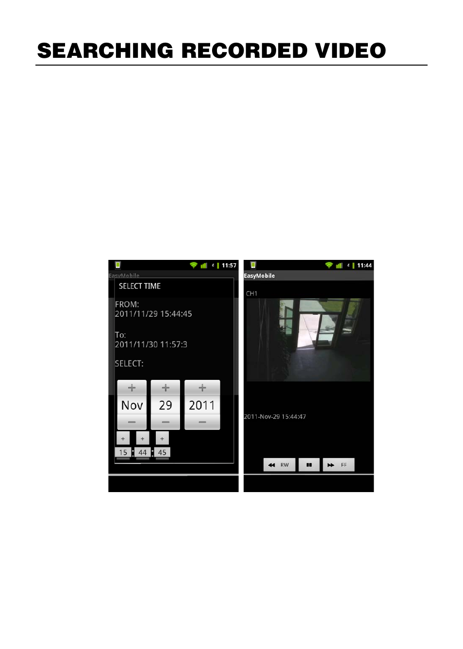 Searching recorded video, Date & time search | OpenEye Android EasyMobile User Manual | Page 7 / 10