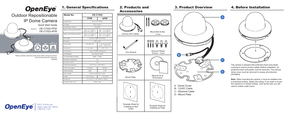 OpenEye OE-C7022 Quick Start User Manual | 2 pages