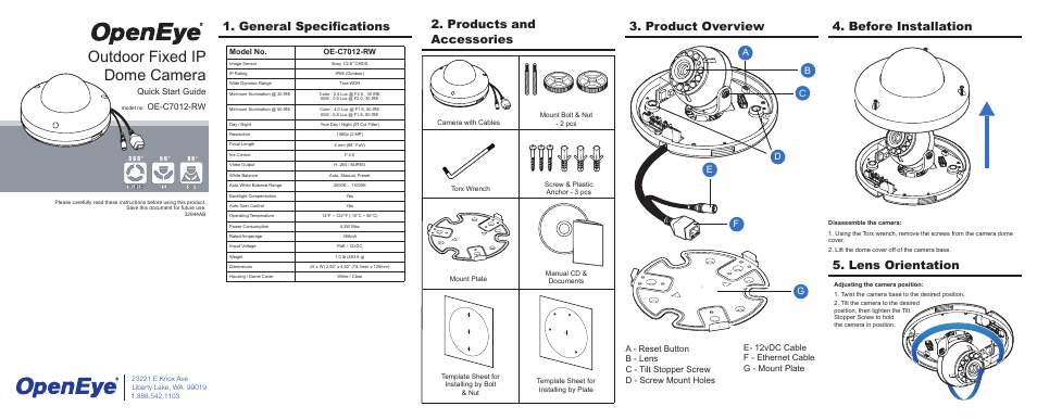 OpenEye OE-C7012-RW Quick Start User Manual | 2 pages