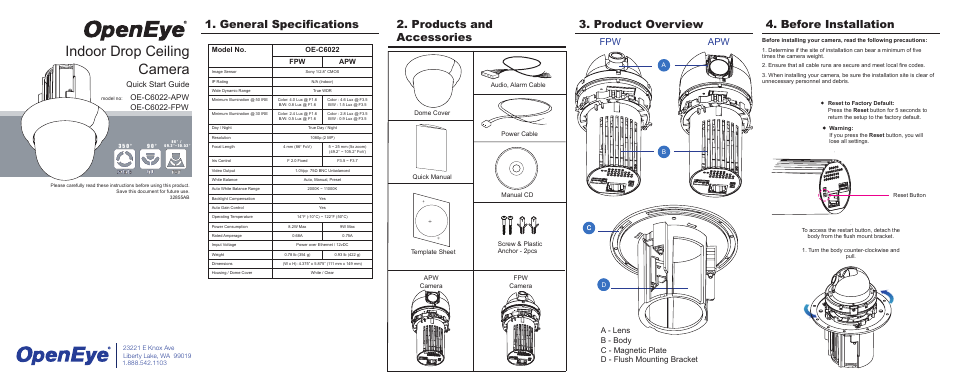 OpenEye OE-C6022 Quick Start User Manual | 2 pages