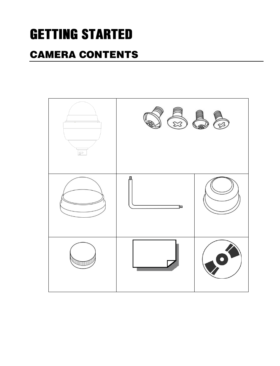 Getting started, Camera contents | OpenEye CM-816 User Manual | Page 10 / 59