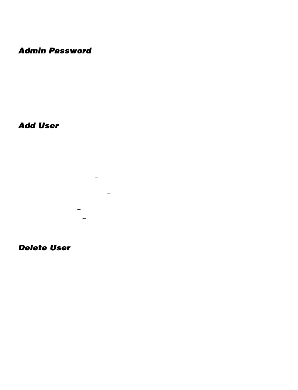 User setup, Admin password, Add user | Delete user | OpenEye CM-816 User Manual | Page 35 / 59