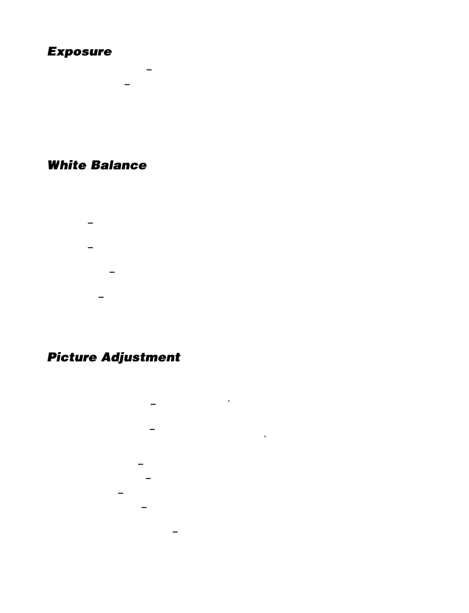 Exposure, White balance, Picture adjustment | OpenEye CM-816 User Manual | Page 37 / 59