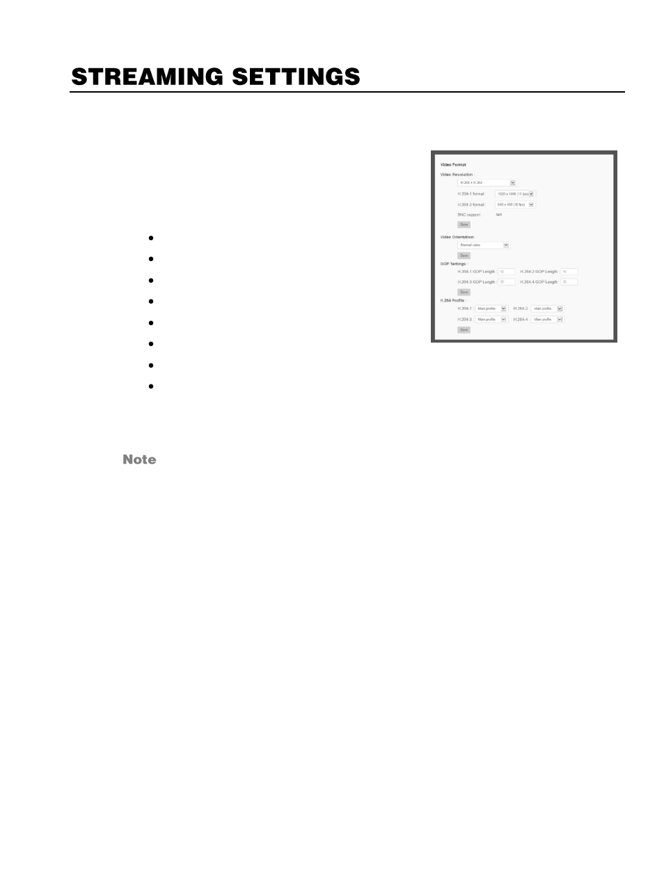 Streaming settings, Video resolution | OpenEye CM-816 User Manual | Page 40 / 59