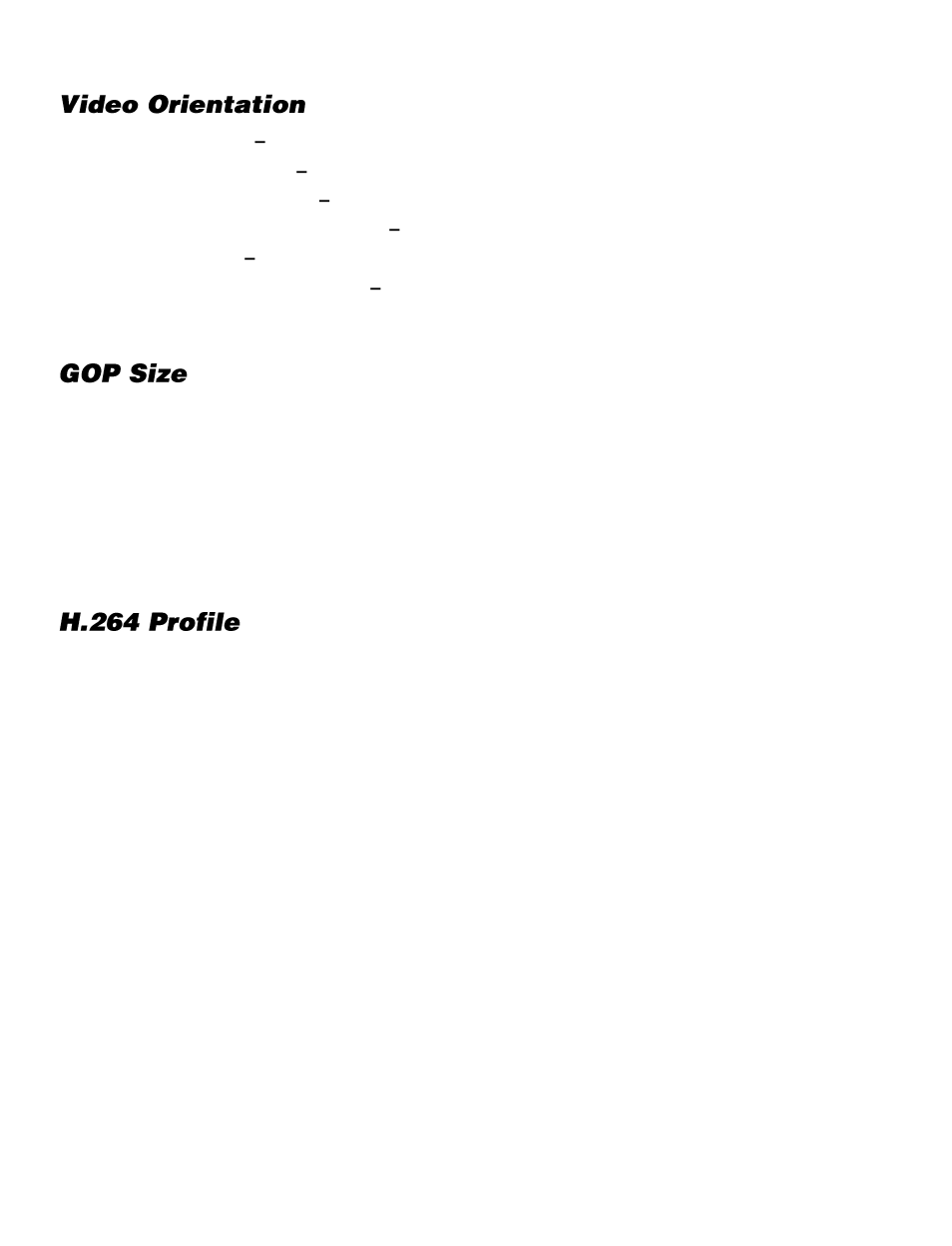 Video orientation, Gop size, H.264 profile | OpenEye CM-816 User Manual | Page 41 / 59