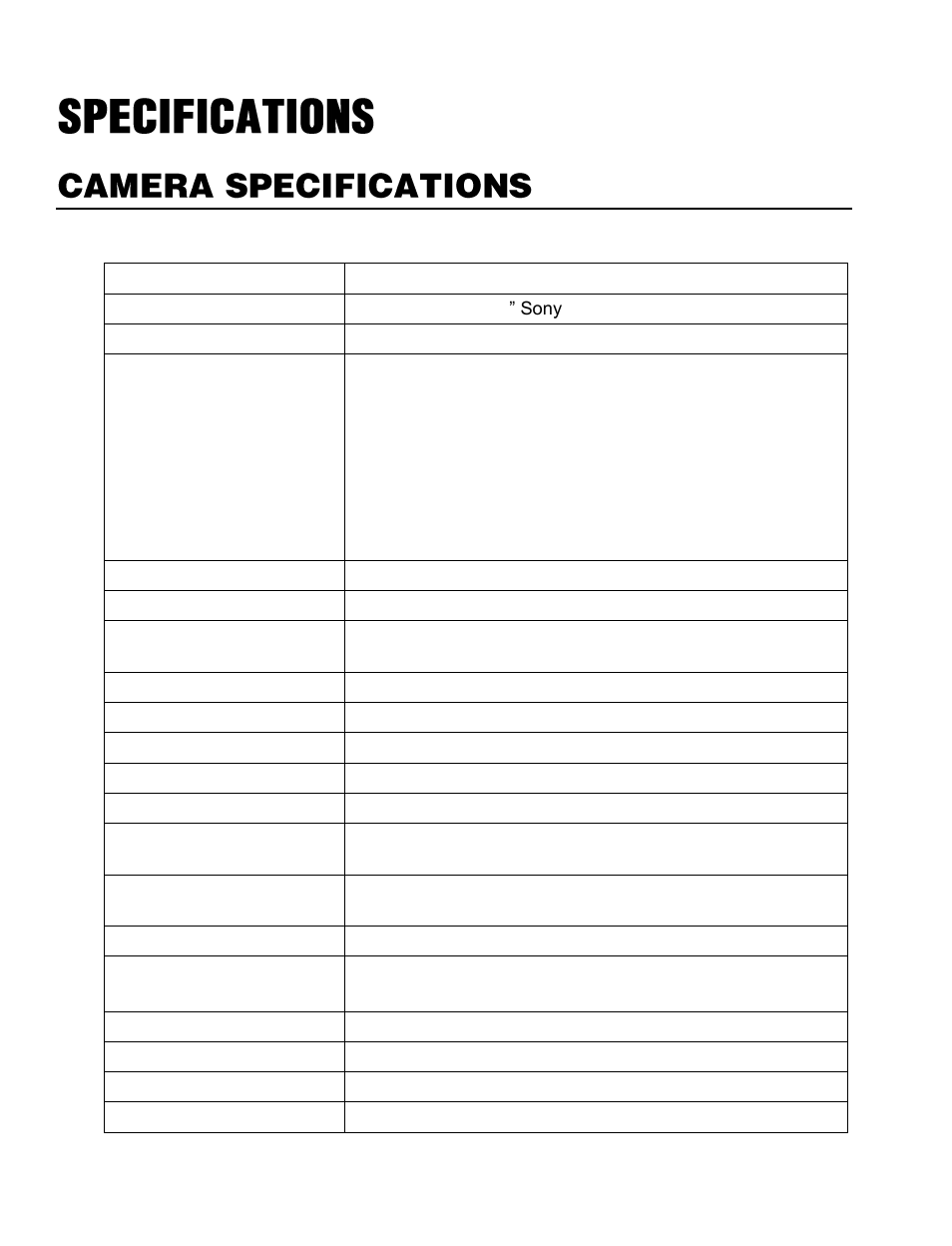 Specifications, Camera specifications | OpenEye CM-816 User Manual | Page 57 / 59