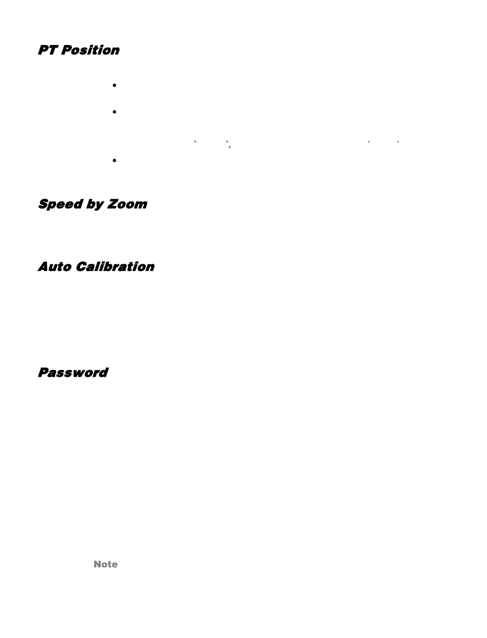 Pt position, Speed by zoom, Auto calibration | Password | OpenEye CM-512 User Manual | Page 37 / 77