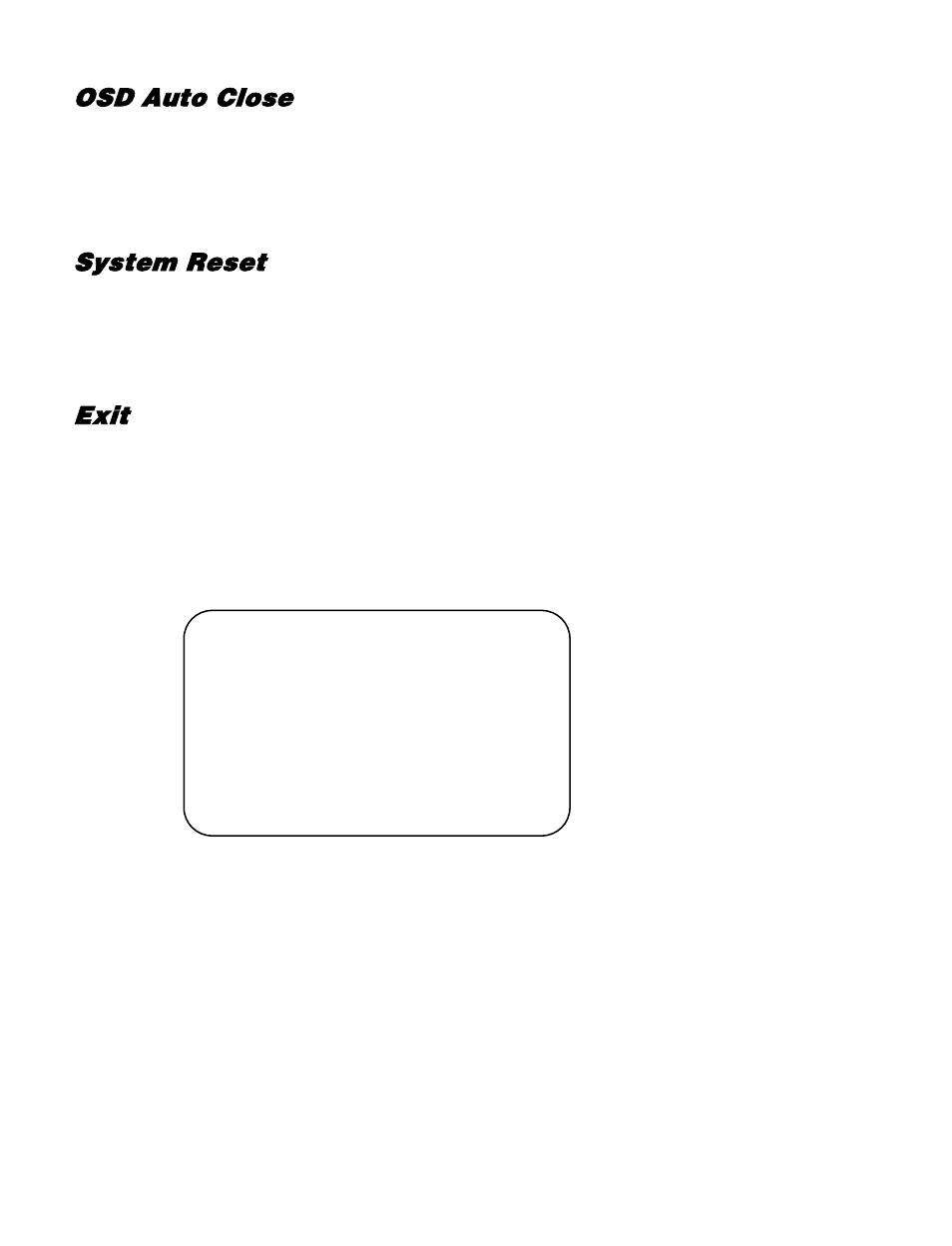 Osd auto close, System reset, Exit | Id display | OpenEye CM-512 User Manual | Page 38 / 77