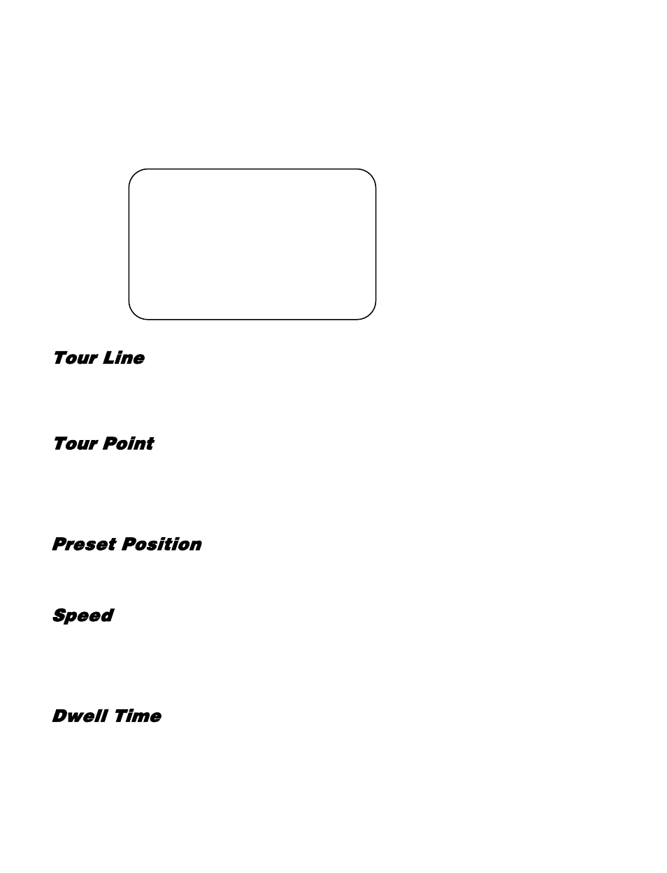Tour, Tour line, Tour point | Preset position, Speed, Dwell time | OpenEye CM-512 User Manual | Page 41 / 77