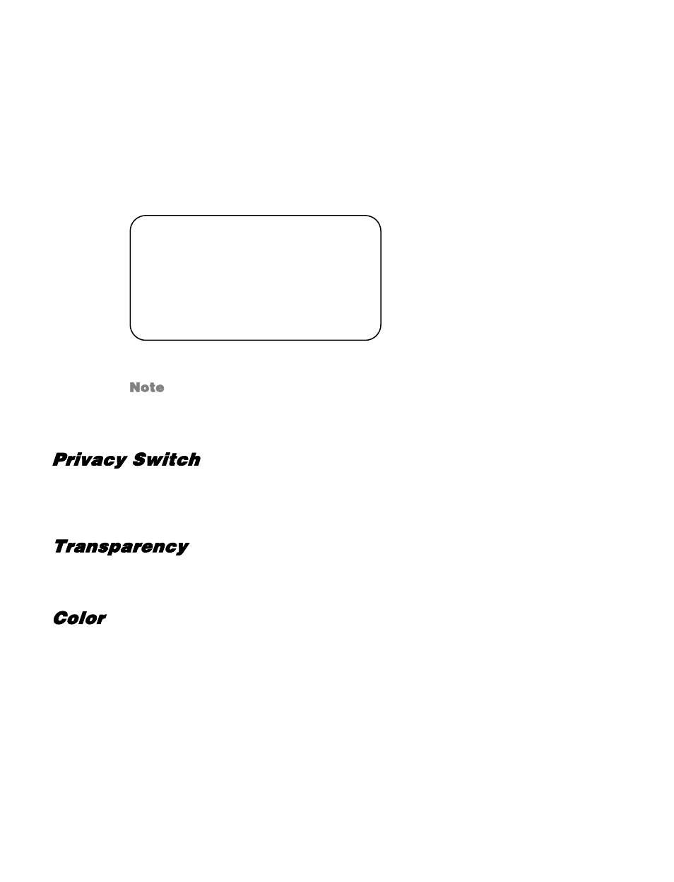 Privacy mask, Privacy switch, Transparency | Color | OpenEye CM-512 User Manual | Page 51 / 77