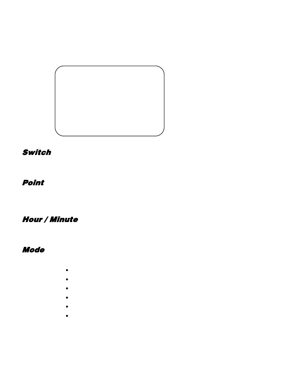Schedule, Switch, Point | Hour / minute, Mode | OpenEye CM-512 User Manual | Page 54 / 77