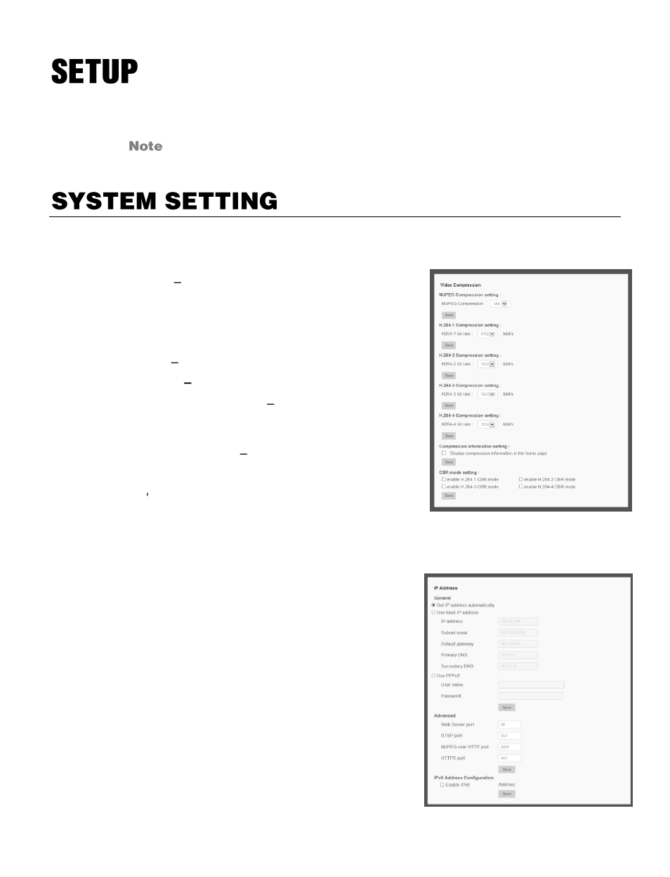 Setup, System setting, Camera name | Ip address | OpenEye OE-C7163 User Manual | Page 30 / 58