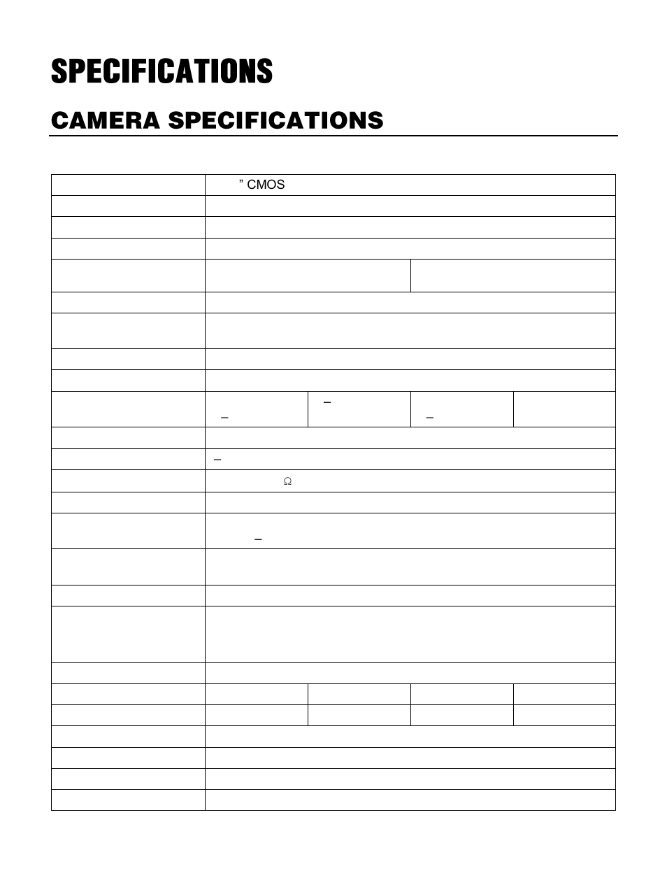 Specifications, Camera specifications | OpenEye OE-C7163 User Manual | Page 54 / 58