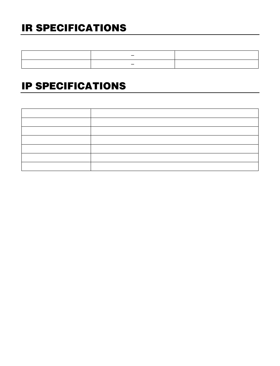 Ir specifications, Ip specifications | OpenEye OE-C7163 User Manual | Page 55 / 58