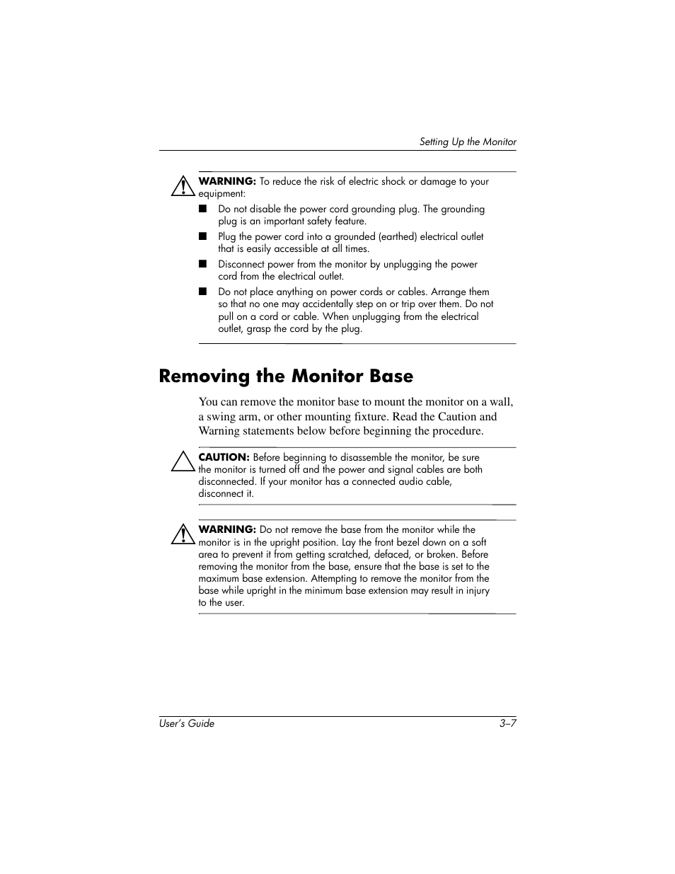 Removing the monitor base | Compaq L1502 User Manual | Page 18 / 48