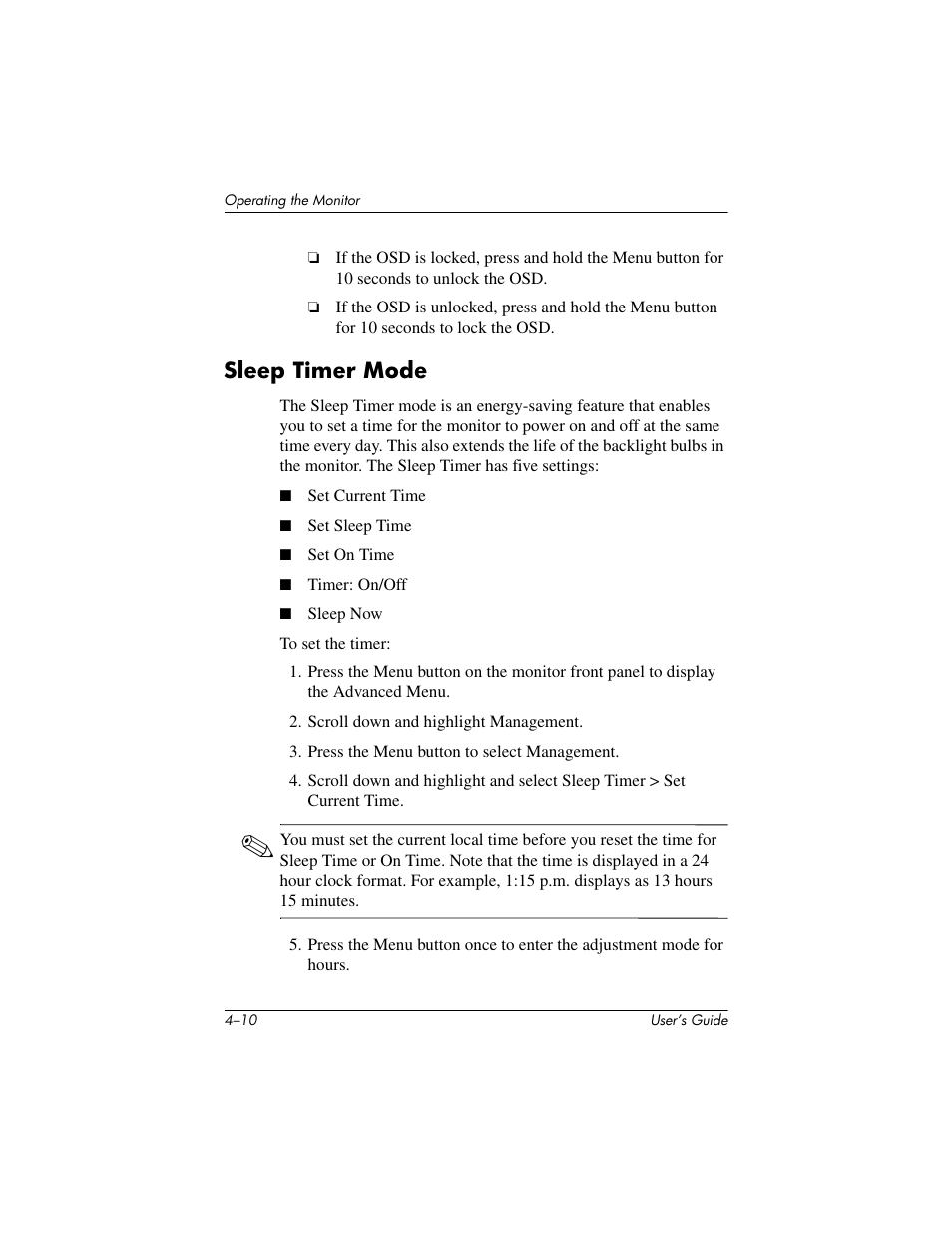 Sleep timer mode | Compaq L1502 User Manual | Page 30 / 48