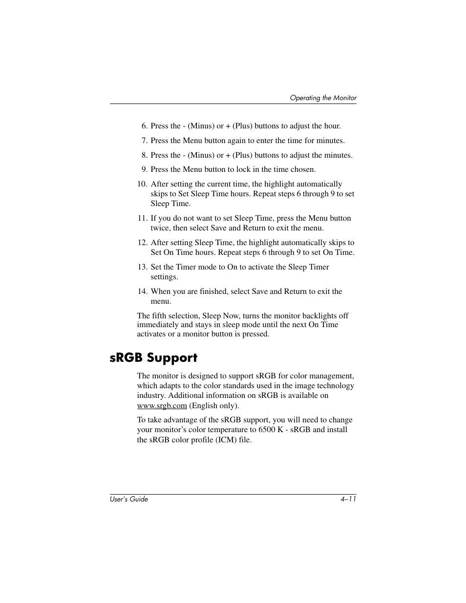 Srgb support | Compaq L1502 User Manual | Page 31 / 48