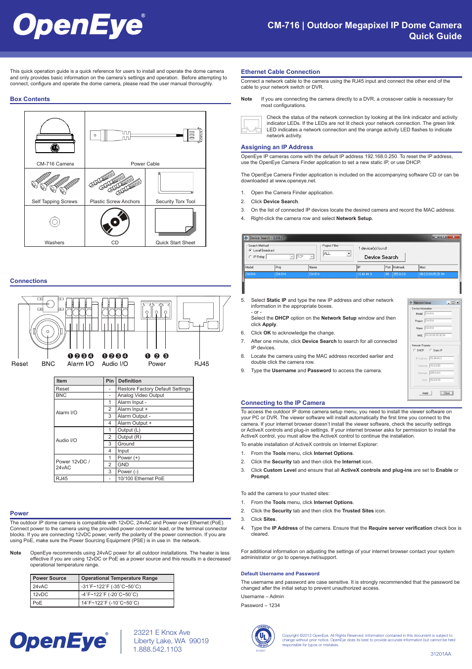 OpenEye CM-716 Quick Start User Manual | 1 page