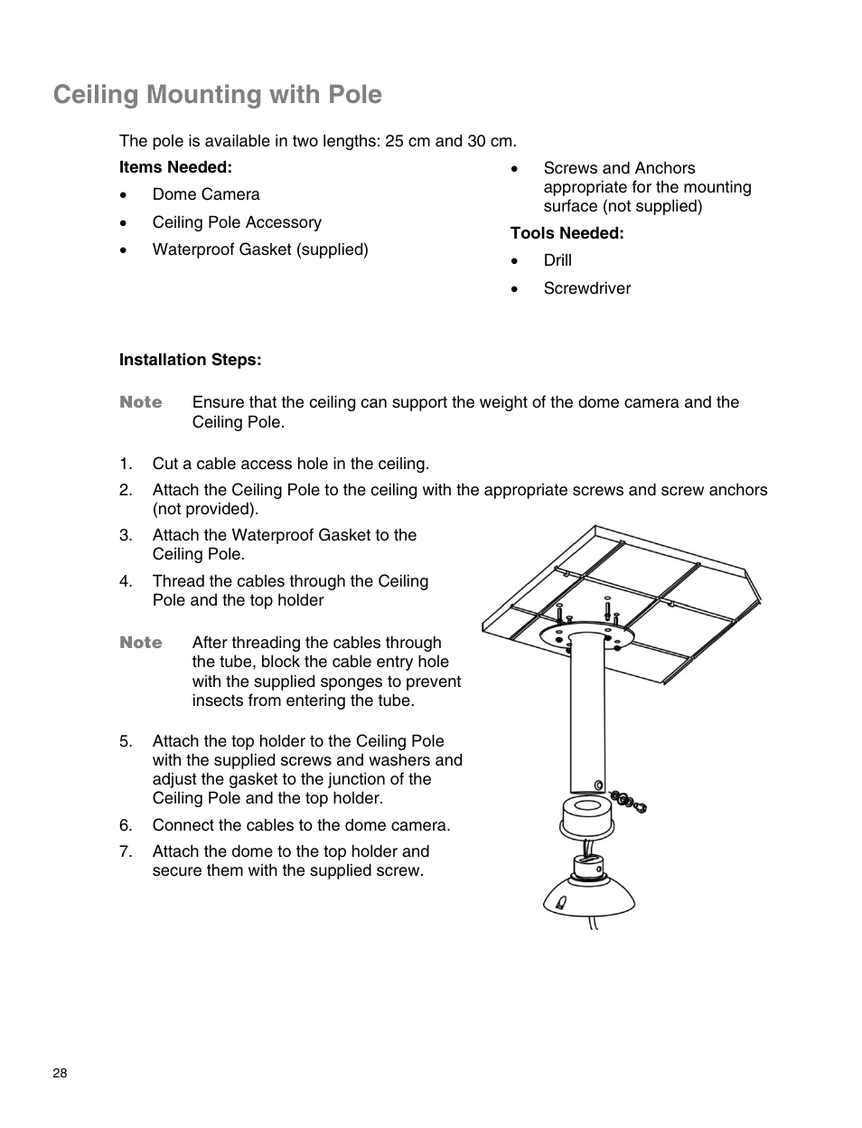 Ceiling mounting with pole | OpenEye CM-814 User Manual | Page 28 / 81