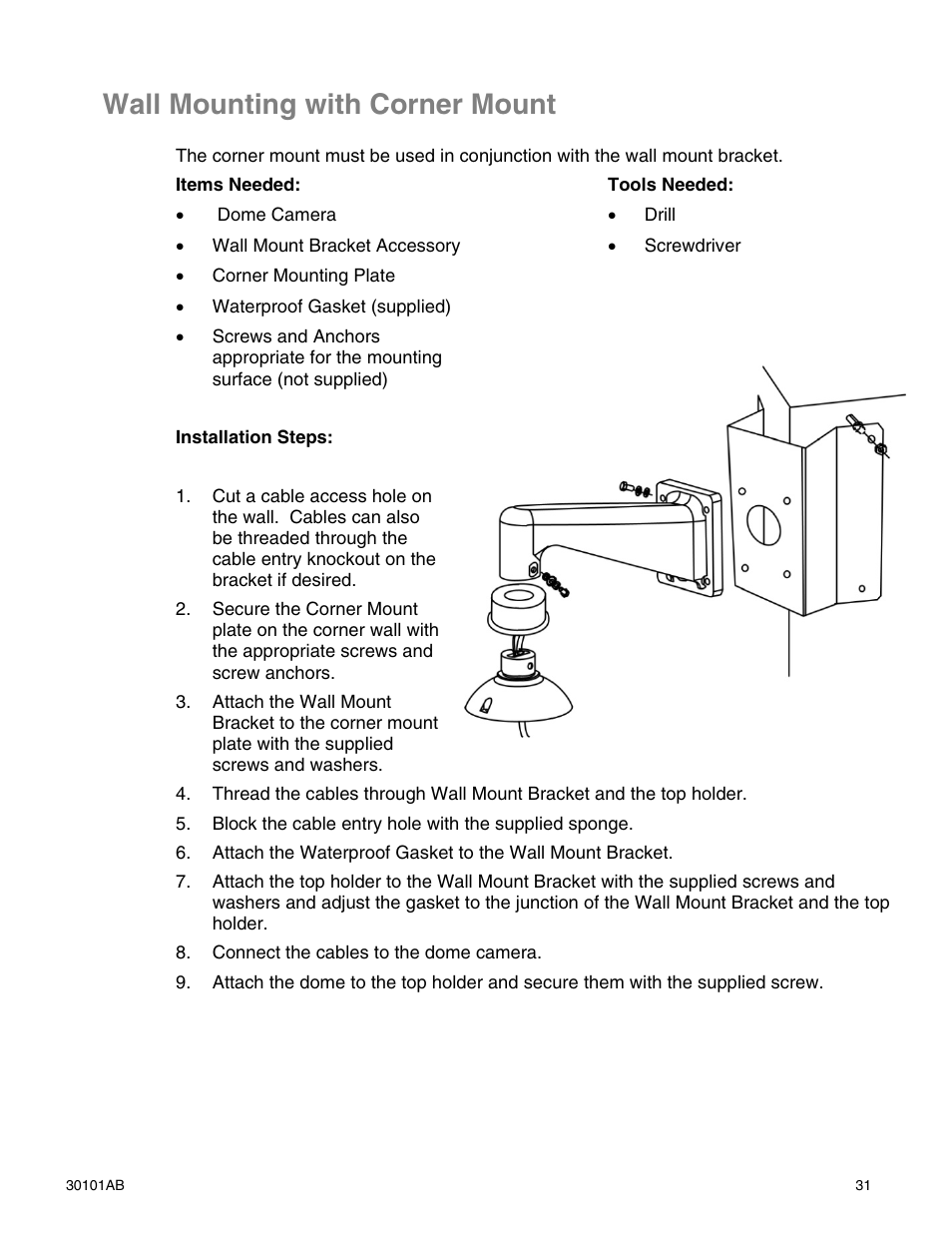 Wall mounting with corner mount | OpenEye CM-814 User Manual | Page 31 / 81