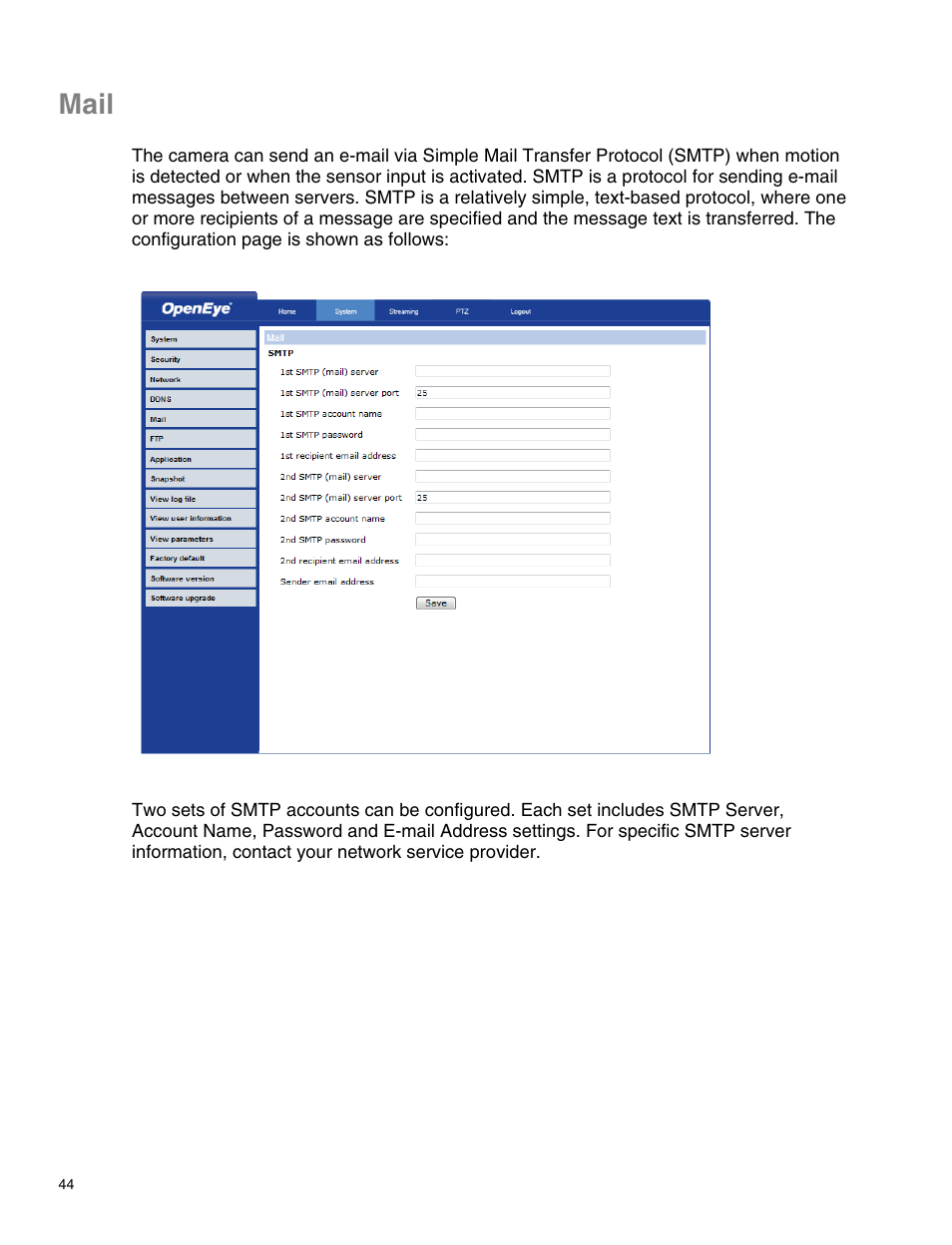 Mail | OpenEye CM-814 User Manual | Page 44 / 81