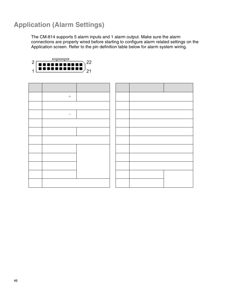 Application (alarm settings) | OpenEye CM-814 User Manual | Page 46 / 81