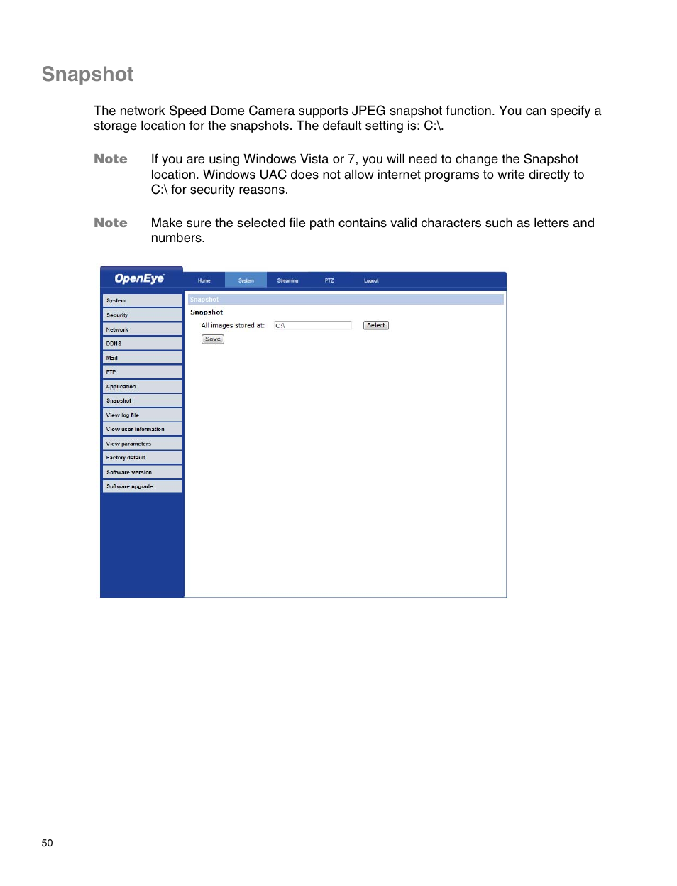 Snapshot | OpenEye CM-814 User Manual | Page 50 / 81