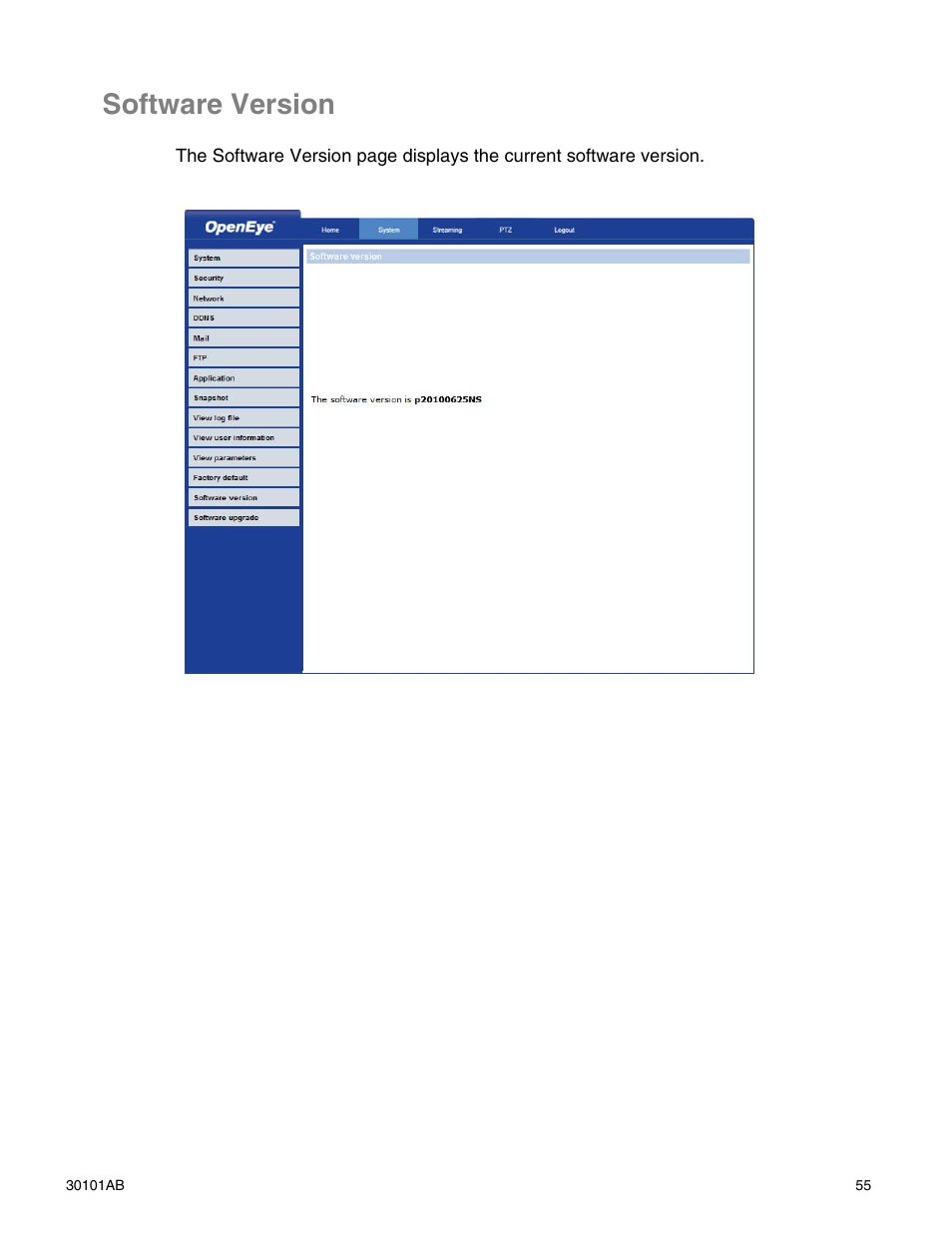 Software version | OpenEye CM-814 User Manual | Page 55 / 81