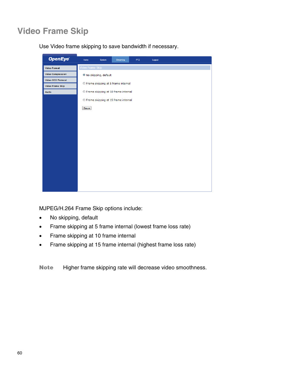 Video frame skip | OpenEye CM-814 User Manual | Page 60 / 81