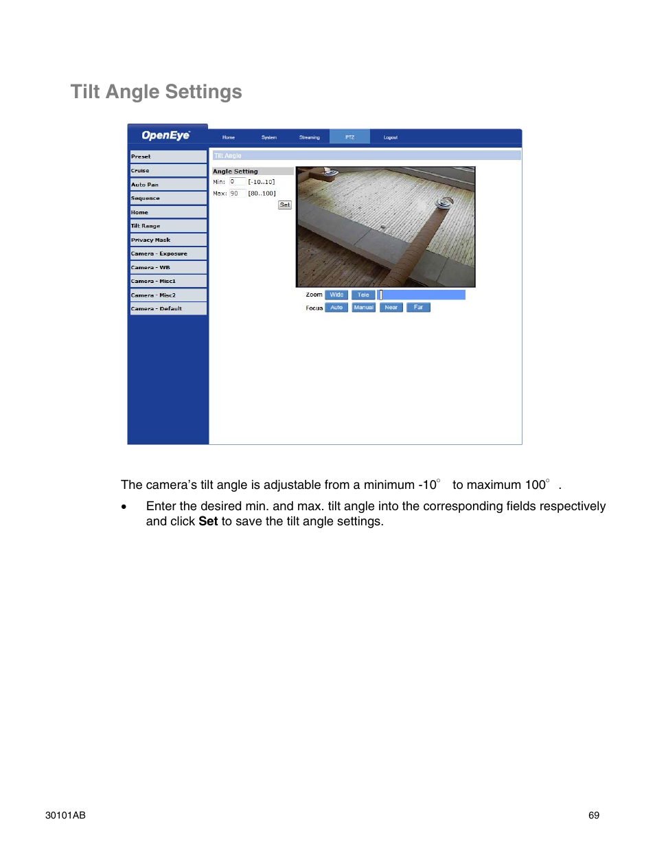 Tilt angle settings | OpenEye CM-814 User Manual | Page 69 / 81