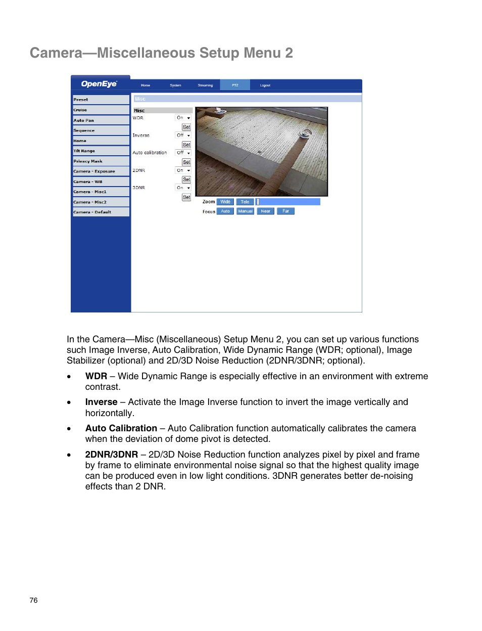 Camera—miscellaneous setup menu 2 | OpenEye CM-814 User Manual | Page 76 / 81