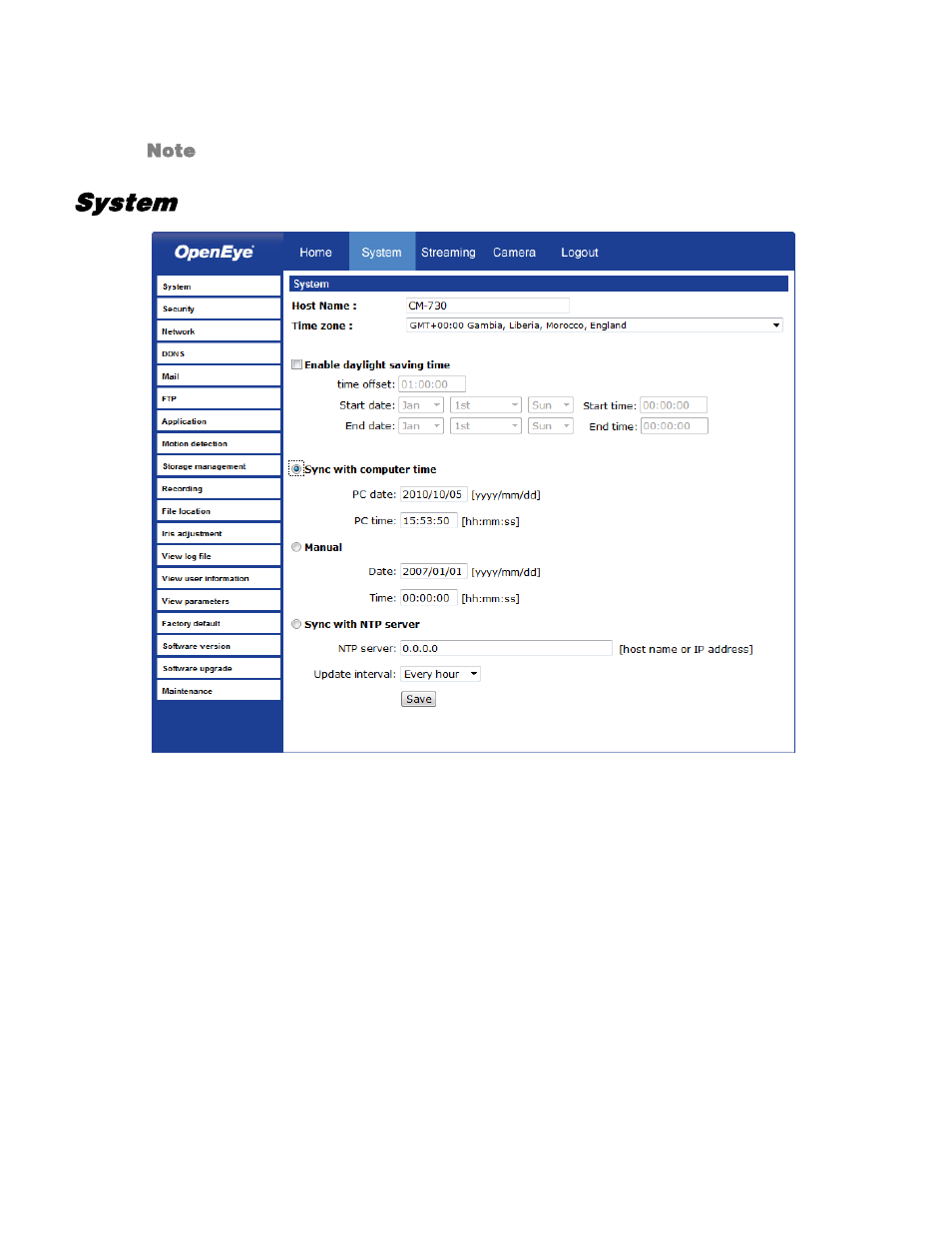 System | OpenEye CM-730 User Manual | Page 32 / 71