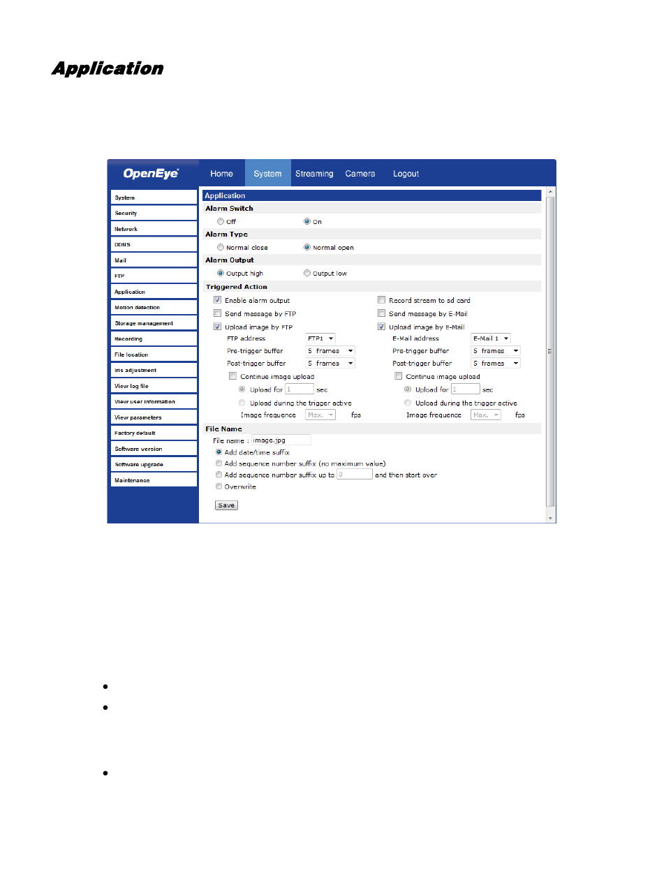 Application | OpenEye CM-730 User Manual | Page 40 / 71