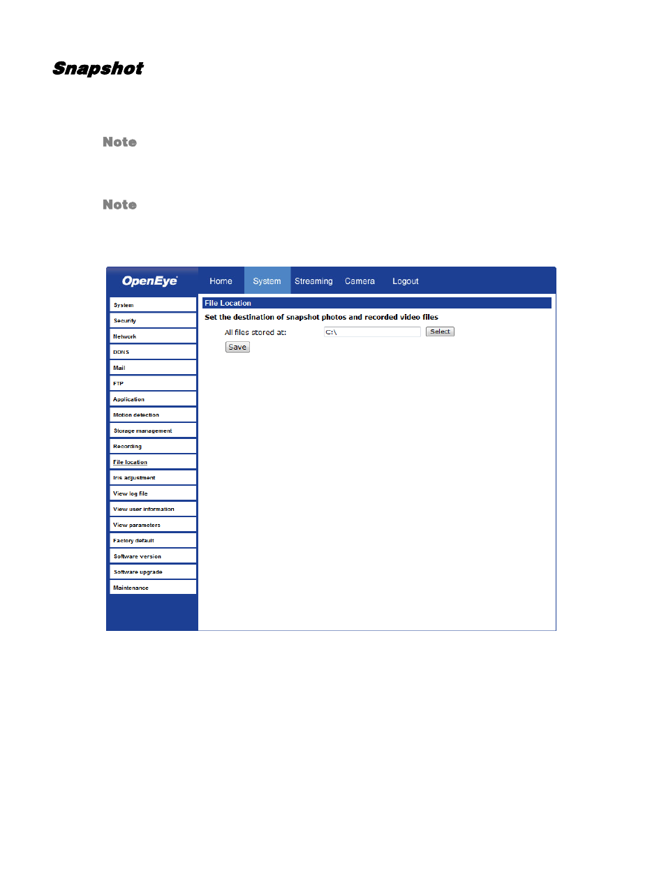 Snapshot | OpenEye CM-730 User Manual | Page 48 / 71