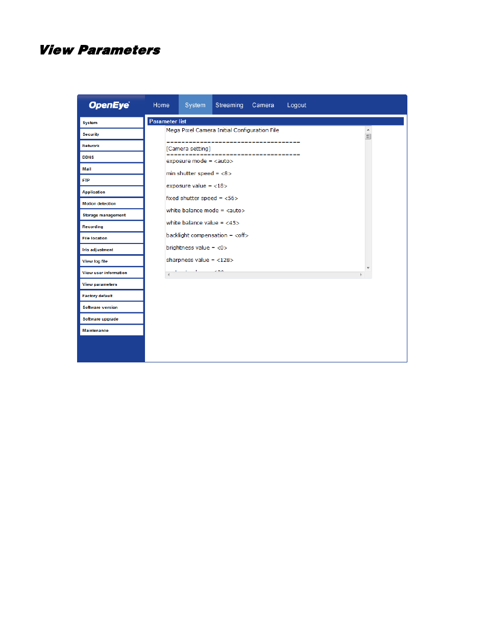 View parameters | OpenEye CM-730 User Manual | Page 51 / 71